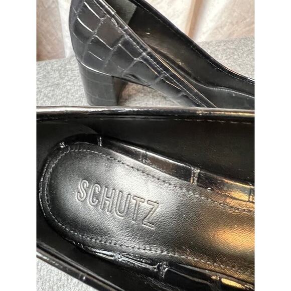 SCHUTZ Arissa Pump Black Croc Emboss Leather Size 6.5B NWT - Picture 6 of 9